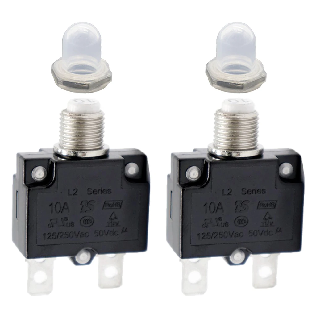 2x Circuit Breaker 10AMP Push Button Resettable Thermal Panel Mount AC 125/250V