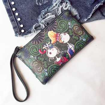 

2020 Fashionable Women's Credit Card Wallet Casual Forest Girl Pattern Printed Rectangular Rectangular Zipper Coin Purse