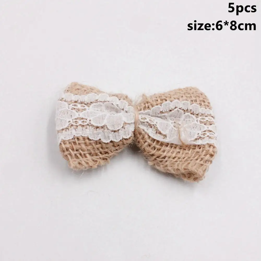 5pcs Bowknot 4 Taop 2m Toile De Jute Burlap Vintage Rustic Wedding Accessories Colored Ficelle Jute Juta Sackcloth Natural Chemin De Table Jute - Цвет: 5pcs Bowknot 4