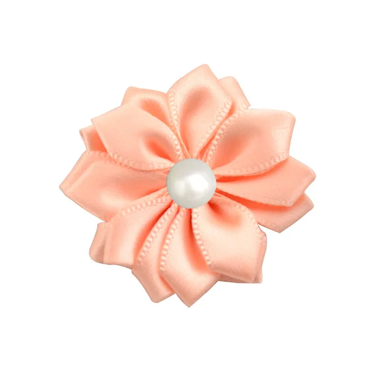 peach Nishine 1," 60 шт./лот 16 Petaled атлас с розочками лента цветы с жемчужной кнопкой используется для повязка на голову" сделай сам "заколки аксессуары для волос - Цвет: peach