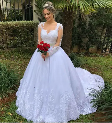 

Женское свадебное платье со шлейфом It's yiiya, белое кружевное платье со шлейфом и длинными рукавами на лето 2019