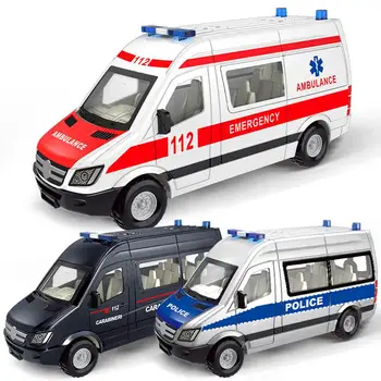 

Hospital Rescue Police Alloy Ambulance Vehicle with Sound Light Diecast Car Model Toys for Gift With Pull Back For Children