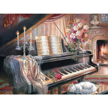 

5d Diamond Painting Full Square Piano Diamond Embroidery Art Kits Flower Scenery Home Decoration
