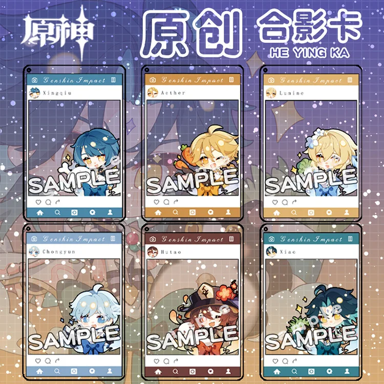 Genshin Impact Element Anime Groups Kawaii Cartoon Figure Comic Women Men Cool Photo Transparent Card cosplay Accessories