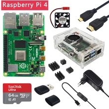 Original Raspberry Pi 4 Modelo B 2GB/4GB RAM + funda + ventilador + disipador de calor + adaptador de corriente + tarjeta SD de 32/64 GB + Cable HDMI para RPI 4B