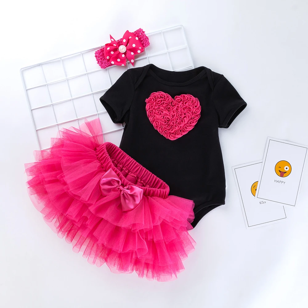 3Pcs Tutu Kids Newborn Romper Clothing Sets headband short-sleeved romper six-layer gauze dress bodysuit 0-2T Tutu Baby Clothes