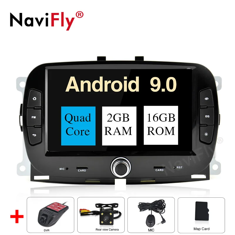 NaviFly 4 Гб+ 64 ГБ Android 9,0 Автомобильная магнитола gps для Fiat 500 Авто навигация HD видео плеер Android стерео - Цвет: 2GB-16GB-Camera-DVR