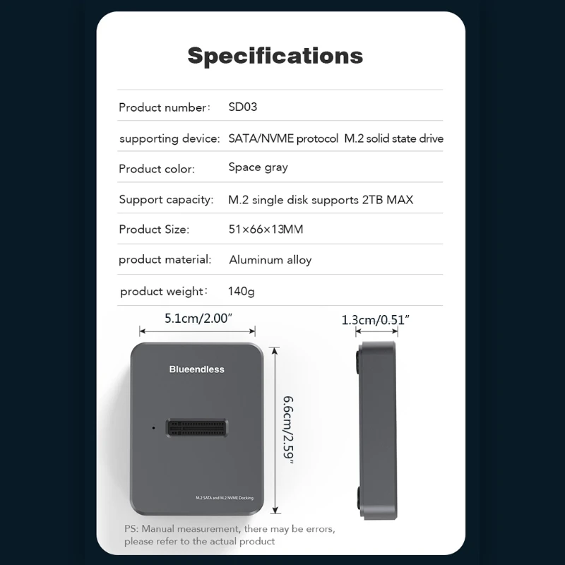 Blueendless M2 ŷ ̼Ǻ̽ Usb C SSD ̽ NVME/ SATA HDD SSD ŷ ̼ ָ Ʈ ũ M.2 Ŭ
