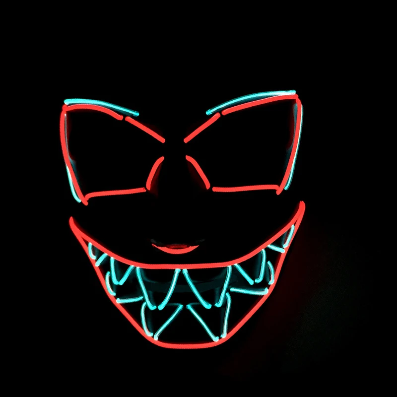 

Halloween EL Wire Face Masks Luminous Lighted Up LED Voice control Machine eye serrated mask Make Up Cosplay Costume Props Tools