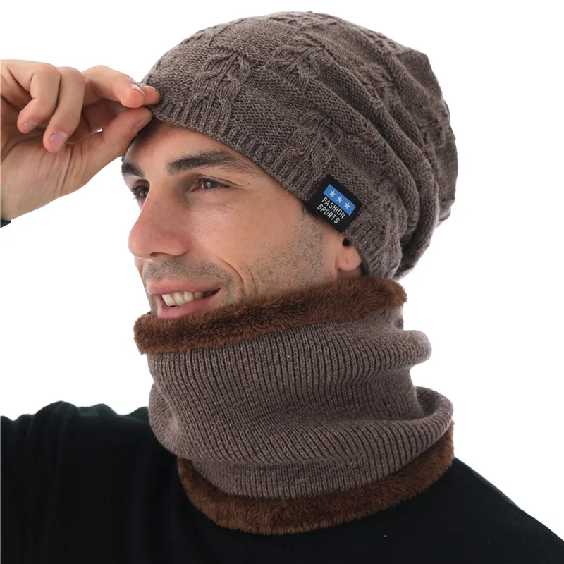 hat scarf set kakhi Xthree мужские шапочки зимний трикотажный свитер шапка шарф с подкладкой шерсть мужские шапочки зимние шапки для мужчин шапочки шапки - Цвет: hat scarf set kakhi