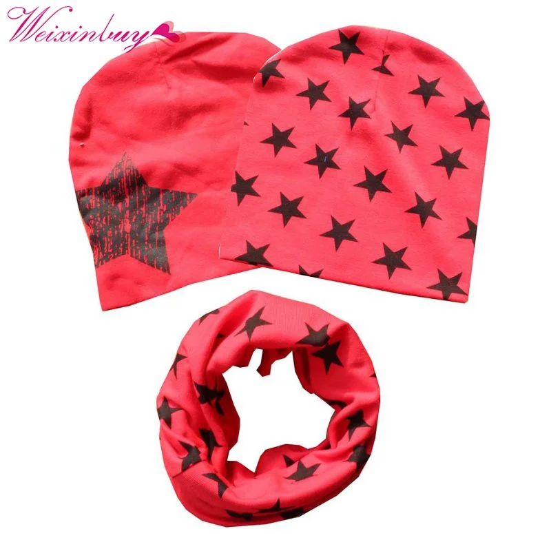 CuteWEIXINBUY Детские хлопковые звезды и головным убором Дети для маленьких мальчиков и девочек 2 предмета шапки+ 1 шт. шарф, шаль комплект Лидер продаж# p