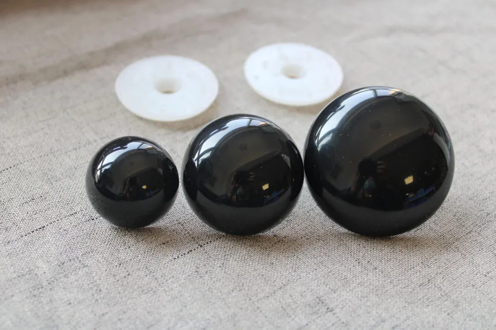 4mm to 50mm high quality bright full black round toy eyes with back washer --size option 20pcs/lot