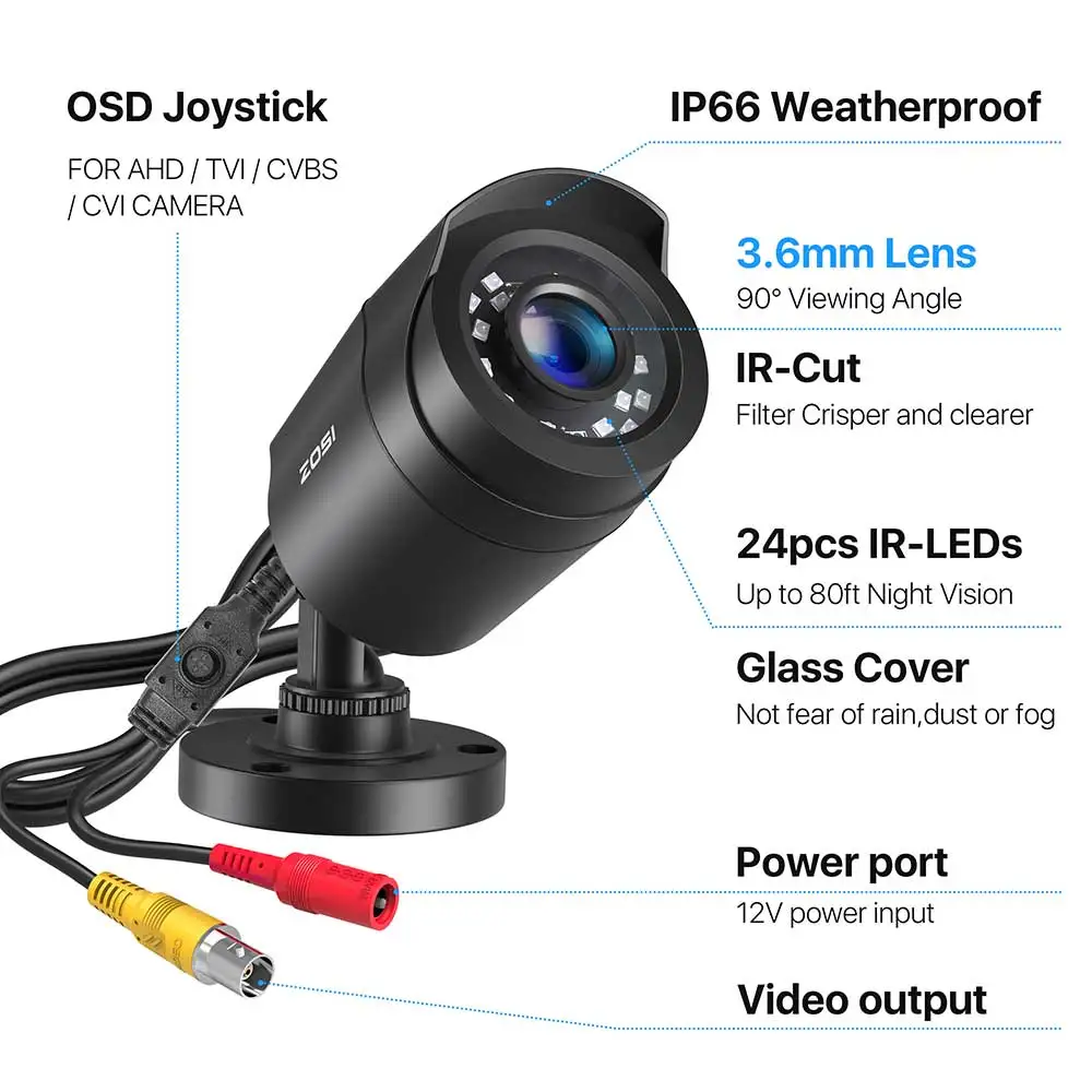 ZOSI 2.0MP 1080p Outdoor Indoor Security Camera 4-in-1 TVI/CVI/AHD/CVBS CCTV Camera For analog Home Surveillance DVR System 3