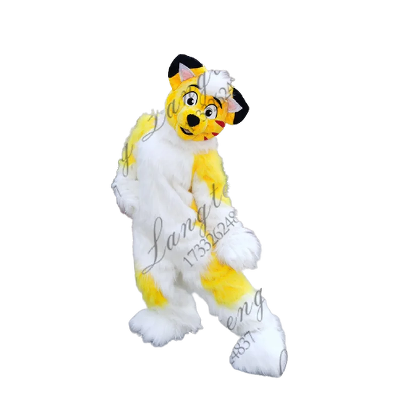 Custom Fox Dog Mascot Costume Yellow Long Plush Fursuit Suit with Feet Easter Advertisement Cosplay Walking Doll Animal Clothing |