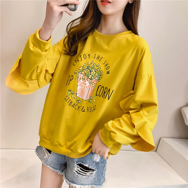 Большие размеры, уличная одежда sudaderas mujer, негабаритная Женская одежда, милый Свитшот kawaii, свободный принт, Флисовые женские K0306