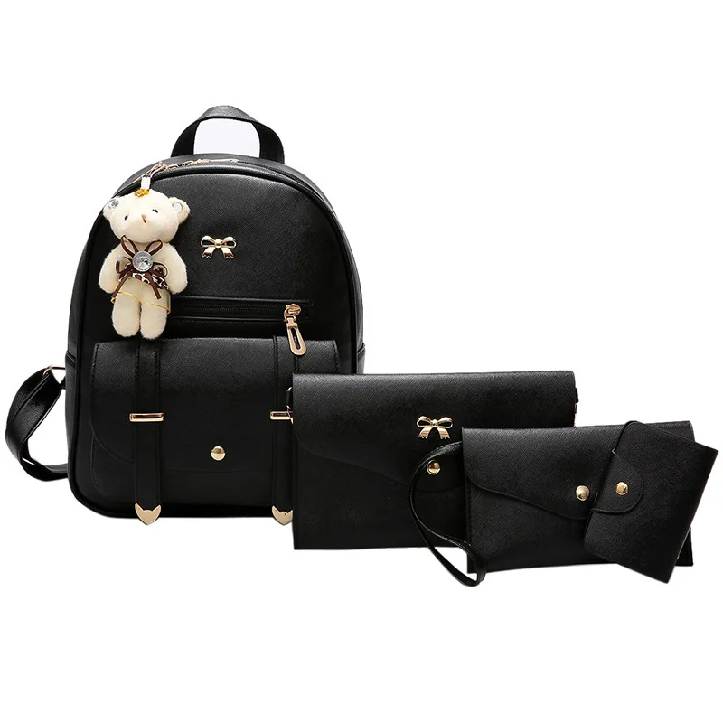 

Cross Border Bag Women's 2018 Summer WOMEN'S Backpack Europe And America Style Bow Four-piece Set Backpack Women's Wholesale Fas