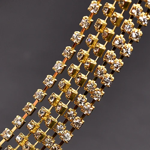 crystal gold base 10 ярдов прозрачный кристалл AB Стразы на цепочке Золотое серебро основа коготь пришивные стразы на цепочке для обрезки швейной одежды Y2986 - Цвет: crystal gold base