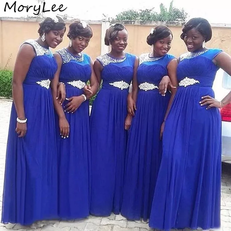 

Hot Bridesmaid Dresses Scoop Sleeveless A-Line Floor Length Crystal Beaded Chiffon Zipper Back Wedding Party Bridesmaid Dresses