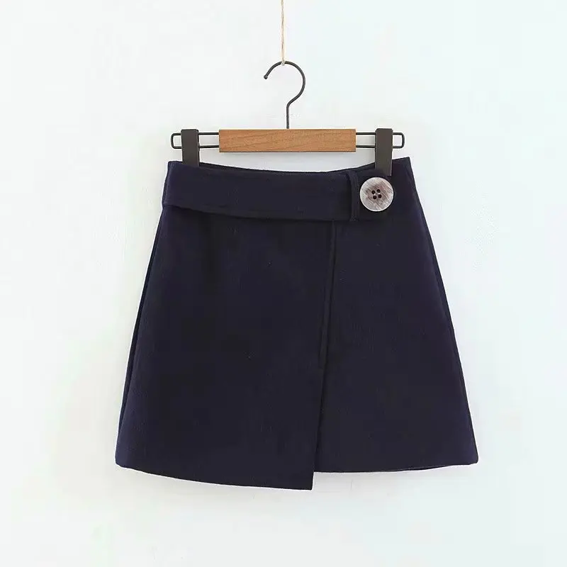 Blvyisla шерстяная мини-юбка с асимметричным подолом на одной пуговице, женская сексуальная тонкая зимняя кашемировая короткая юбка с высокой талией, просто шик