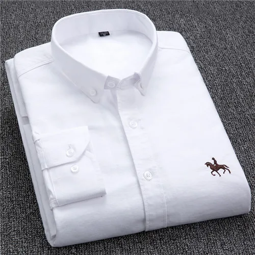 S- 6XL Oxford Shirts For Mens Long Sleeve Cotton Casual Dress Shirts Male Solid Plaid Chest Pocket Regular-Fit Man Social Shirt GN1904