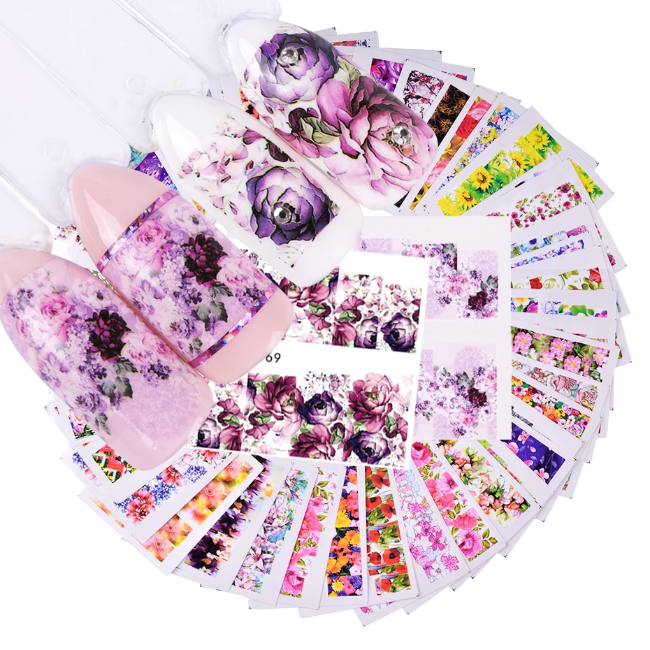 Blooming Flower Nail Sticker Set Water Transfer Sliders For Nails Mix Colorful Design Gel Polish Manicure Decals LASTZ352-391 | Красота и