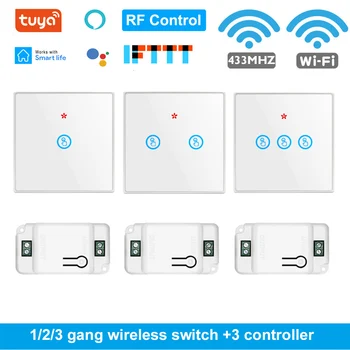 

Smart DIY Wifi Light remote control Switch 433MHz RF Touch Switch Glass Panel Tuya App Smart Home Support Alexa Google Home