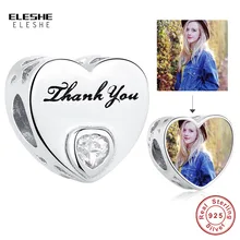 Sterling Silver 925 Heart CZ Charms DIY Thank You Customize Photo Beads Fit Original Charm Bracelet Silver 925 Jewelry Making