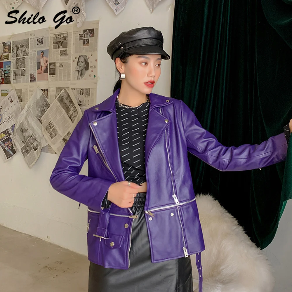 Genuine Leather Blazer Multicolor Highstreet Notched Neck Buckle Belted Solid Sheepskin Jacket Women Autumn Office Lady Outwear