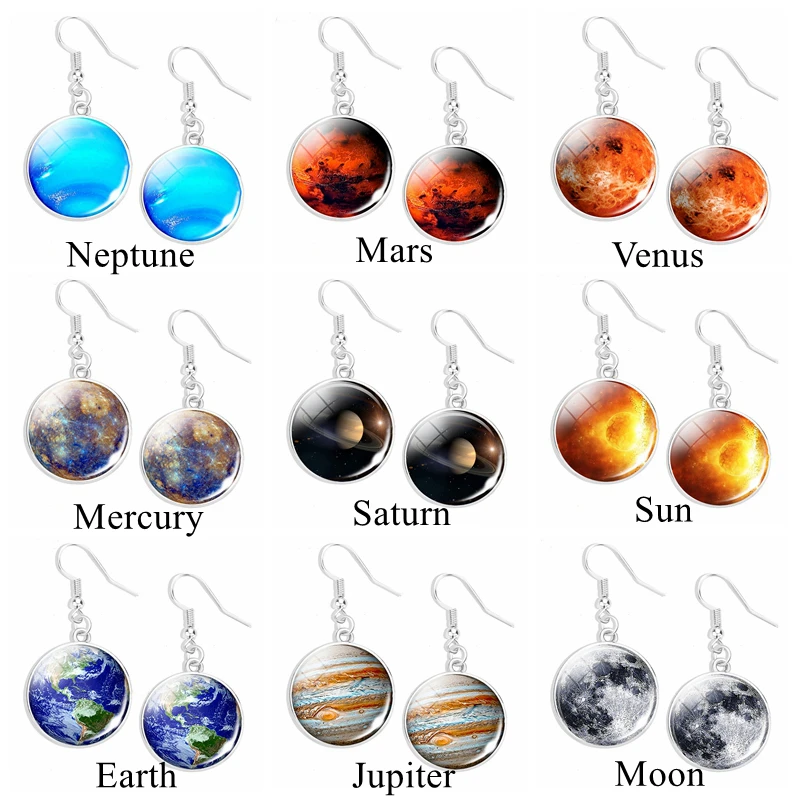 

Moon Earrings Dangle Earrings Solar System Planet Earth Earrings for Women Space Universe Galaxy Glass Jewelry Ear Hook Gift