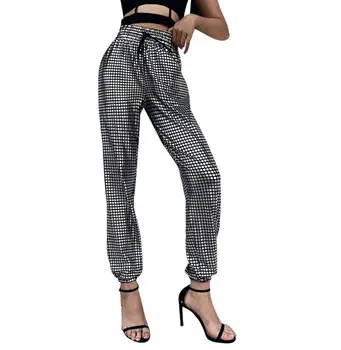 

Spring and summer new Bandage Women's plaid casual pants