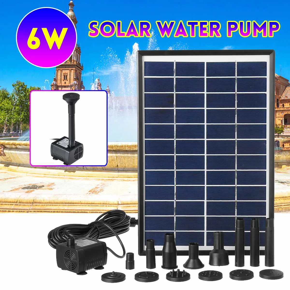 

6W Solar Power Panel Water Pump 500L/H Garden Landscape Floating Fountain Artificial Outdoor Fountain Home Decoration Pump Set