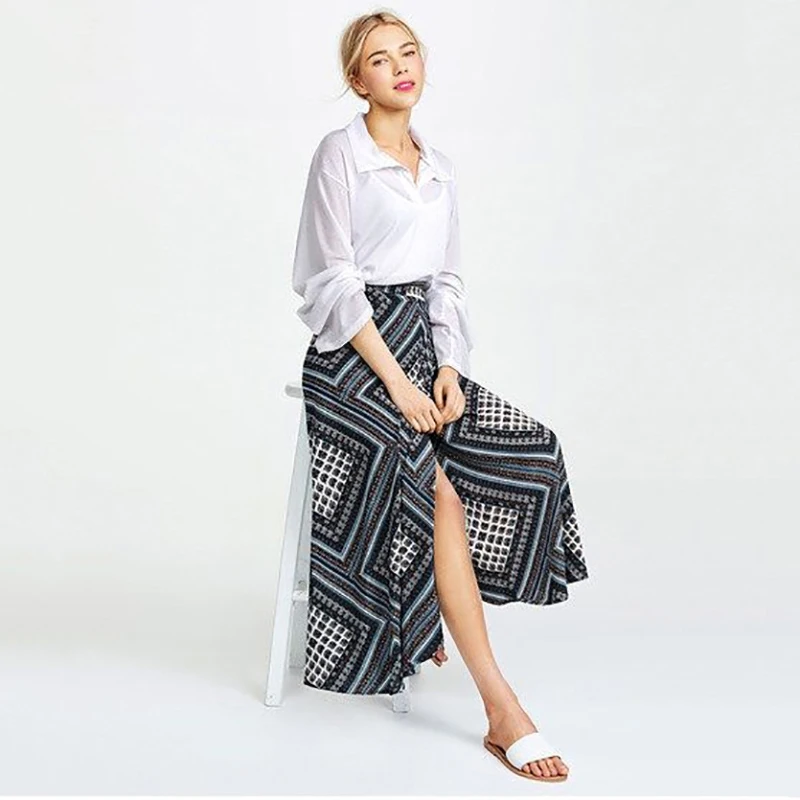 

2020 New Asymmetrical Skirt Summer Women Print Faldas High Waist Skirt Streetwear Drawstring Mid-Calf Skirts Plush Size 5XL
