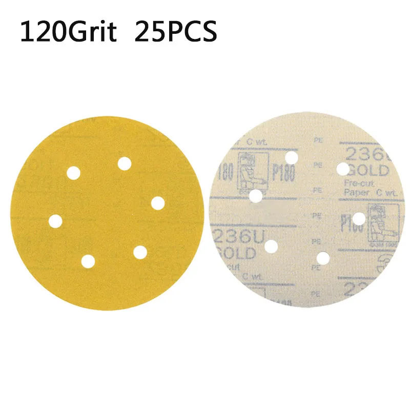 25pcs 15cm Sandpapers 6 Hole Hook And Loop Dry Sanding Disc Sandpaper For Car Metal Polishing Accessories | Инструменты