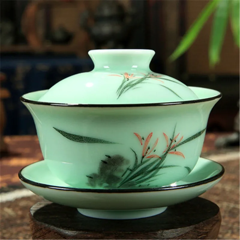 Чайный набор для дома китайский селadon Gaiwan кунг фу ручная роспись gaiwan под глазурью