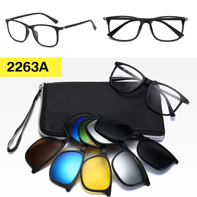 Длинные солнцезащитные очки 5 в 1, поляризованные зеркальные солнцезащитные очки на застежке, ретро очки, мужские зажимы TR90, оптические очки по рецепту, близорукость - Цвет линз: 2263