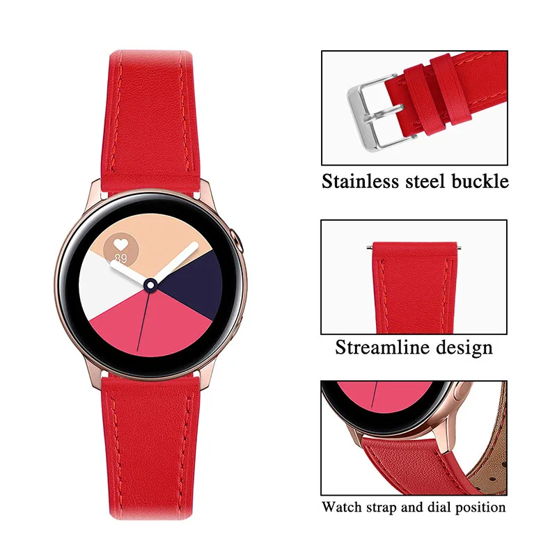 20 мм браслет из натуральной кожи ремешок для часов samsung galaxy watch active gear S2 для Amazfit bip браслет спортивные повязки
