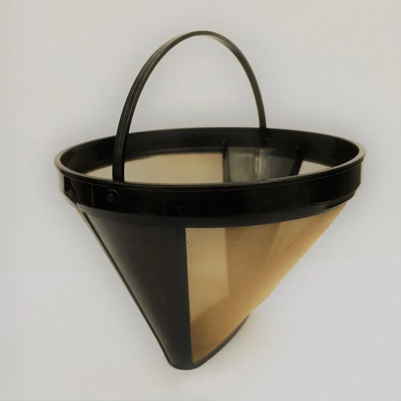 

Cone-Style Reusable Coffee Filter Stainless Steel Coffee Maker Machine Filter Gold Mesh with Handle Cafe Coffees Tools