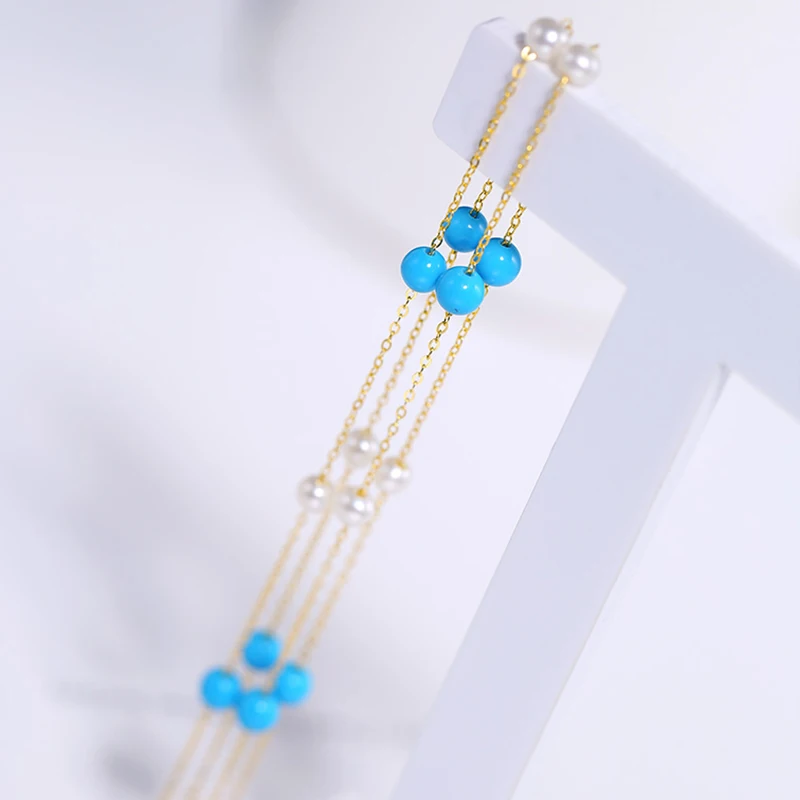 Sinya 18k Золотая цепочка, колье с натуральным жемчугом и бирюзовой звездой семейный дизайн ювелирных изделий Подходит для женщин, девушек и девочек. В продаже