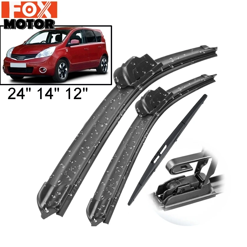 XUKEY For Nissan Note MK1 E11 2013 2012 2011 2010 2009 2008 2007 2006 2005 24&quot14&quot12&quot Front Rear Windshield Wiper Blades Kit |