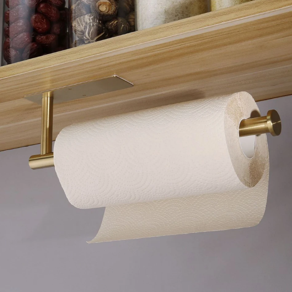 304 Stainless Steel WC Paper Holder Brushed Gold Black Adhesive Toilet