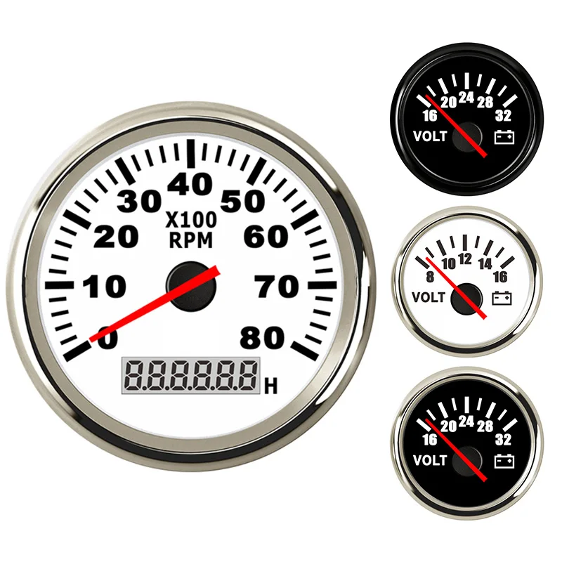

8000 RPM Boat Tachometer Sensor Car Toerenteller Marine Tacho Meter Gauge LCD 12V/24V Voltmeter Volt For Truck Accessories