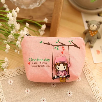

New Lovely Small Bag Zip Key Holder Case Mini Canvas Women Bag Adorable Swing Unisex Clutch Cartoon Cute Girl Coin Purse