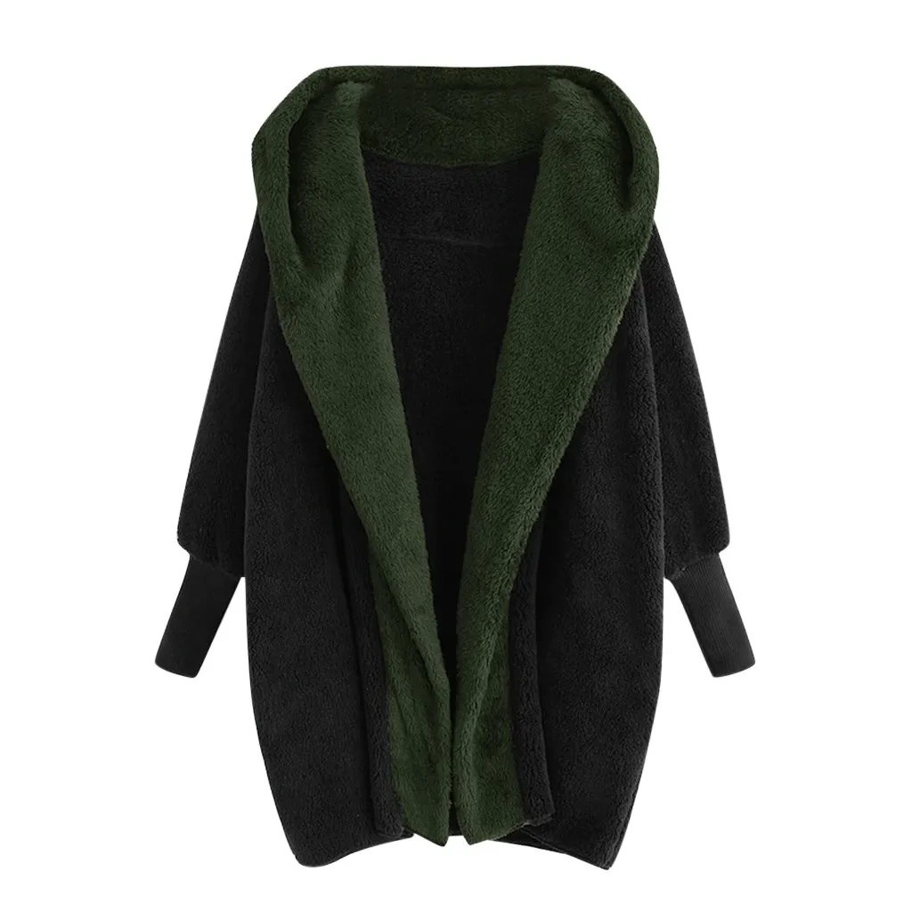 Женское теплое плюшевое пальто с капюшоном размера плюс с карманами, зимнее повседневное однотонное хлопковое пальто, верхняя одежда для дам, уличная одежда, 7 цветов
