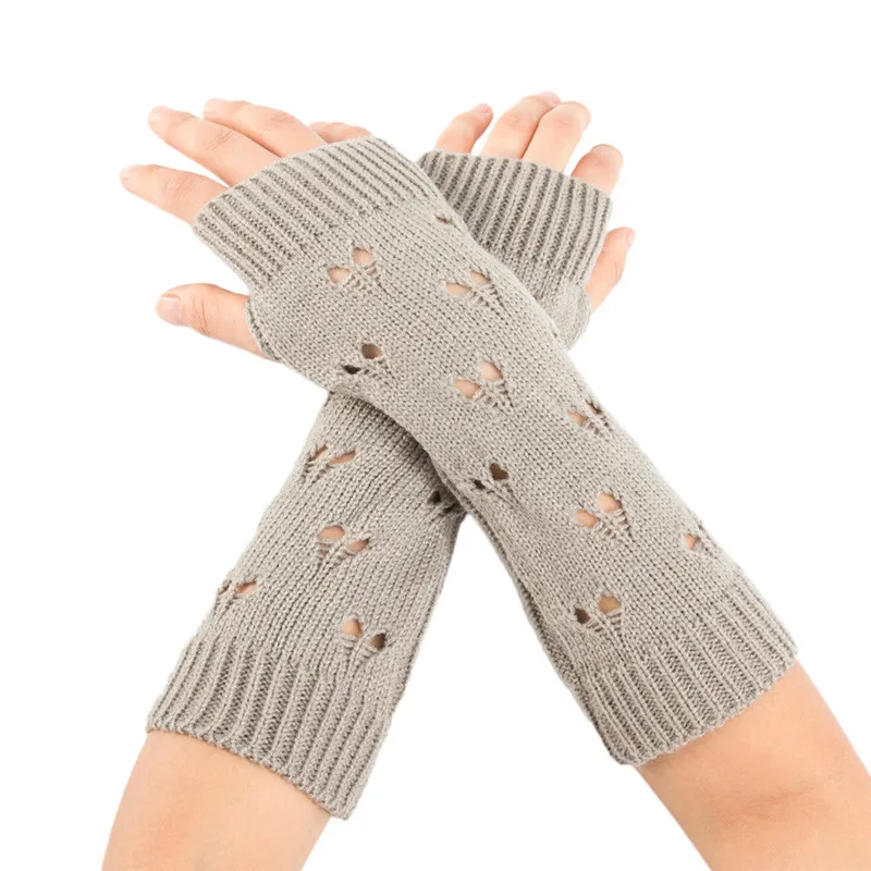Женские зимние теплые вязаные длинные перчатки без пальцев митенки 10,26