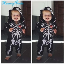 Детские комбинезоны; детская одежда на Хеллоуин; костюм со скелетом для маленьких девочек и мальчиков куртка с капюшоном для новорожденных, комбинезон с длинными рукавами и длинный, унисекс череп специальной одежды