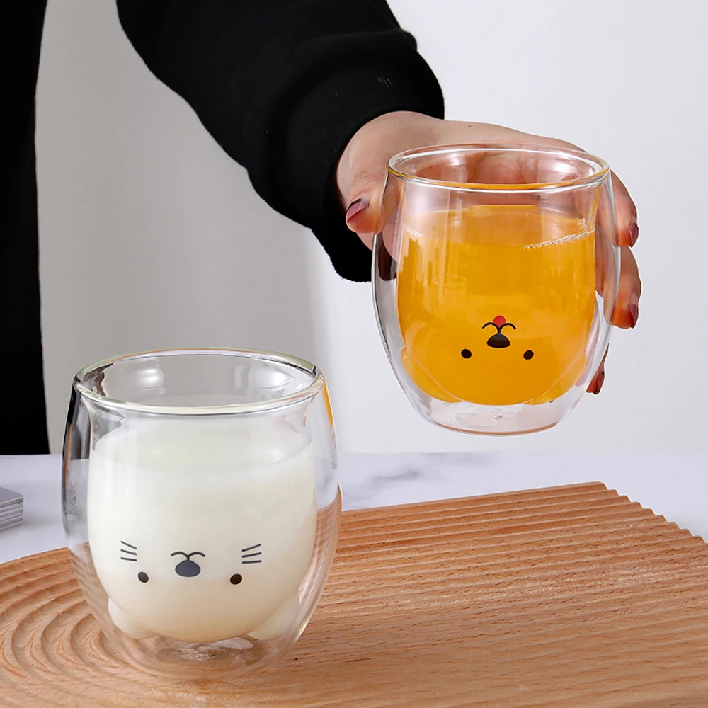 

250ml Creative Bear Glass Cup Double Glass Cartoon Coffee Mug Drinking Cup Animal Milk Juice Tea Glass Cup Cuty Drinkware Cup
