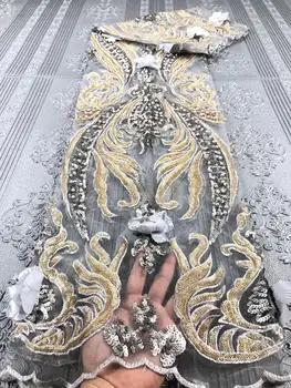 

Nigerian laces Fabric 2020gold African 3d Cord Laces Fabrics With Sequins High Quality Nigerian Lace For Wedding Dress