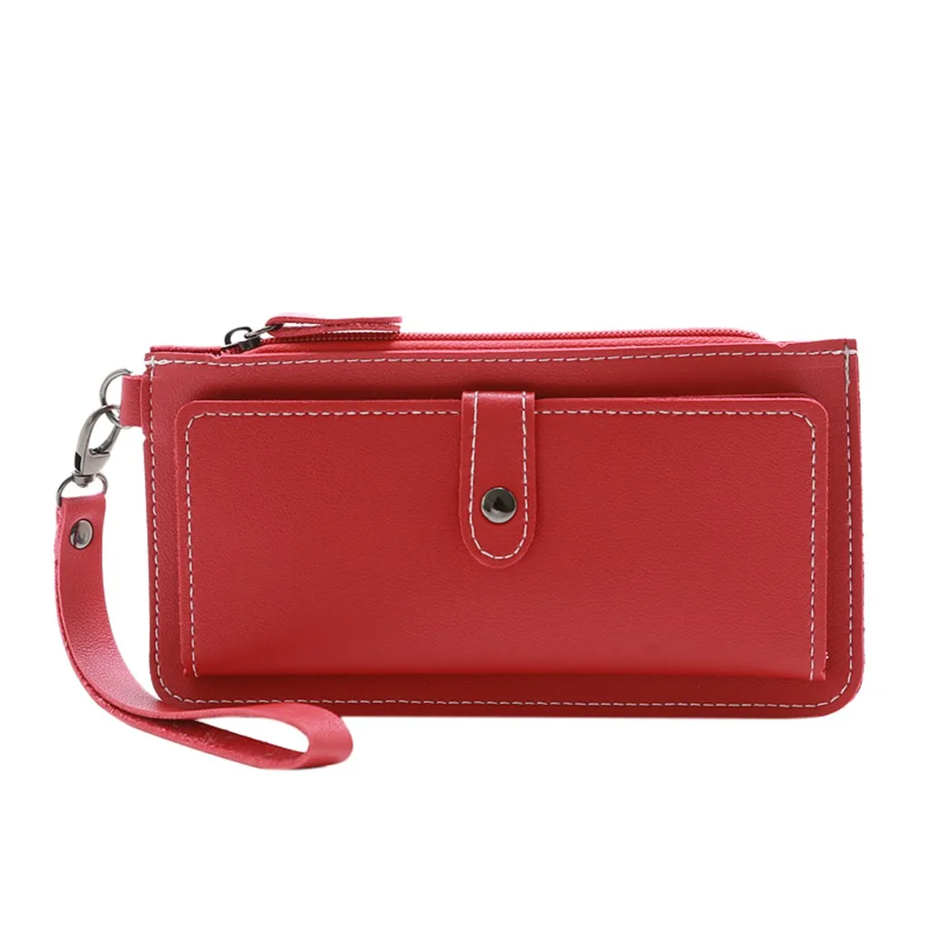 Women Long Wallets Fashion Solid Handbags Multi-Function Coin Purse Cards ID Cards Holder Leather Money Bag Clutch Wallet - Цвет: Red