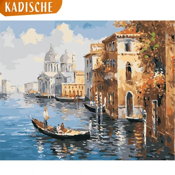 

KADISCHE Painting By Numbers Scenery DIY Oil Coloring By Numbers Water city Canvas Paint Art Pictures Home Decor