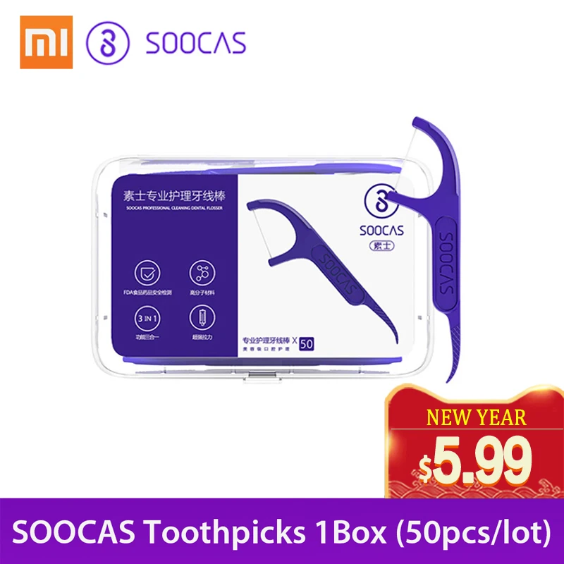 Зубная нить Xiaomi SOOCAS зубная нитка для гигиены полости рта 50 шт./лот|Насадки зубных